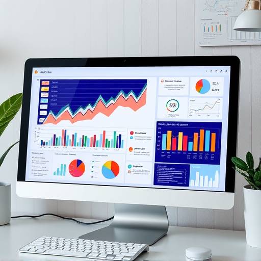 A person working on social media strategy with charts and graphs displayed on a computer screen
