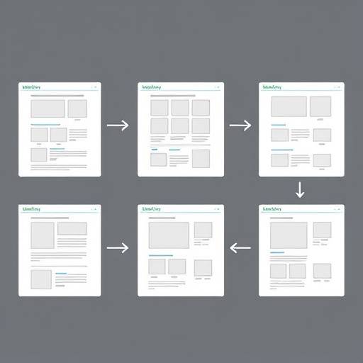 Illustration of a website design process, showing wireframes and mockups