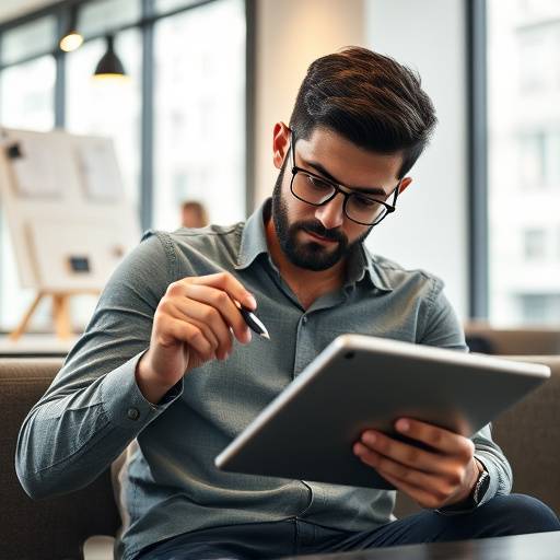 Image focusing on a designer sketching on a tablet with a stylus pen in a co-working space in London.