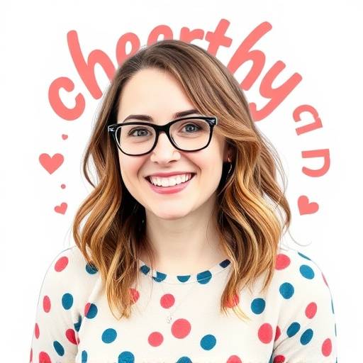 Photo of Chloe Davies, Graphic Designer, cheerfully reviewing design proofs.