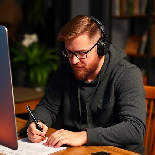 Photo of Freddie Graham, Content Creator, writing copy on his laptop.