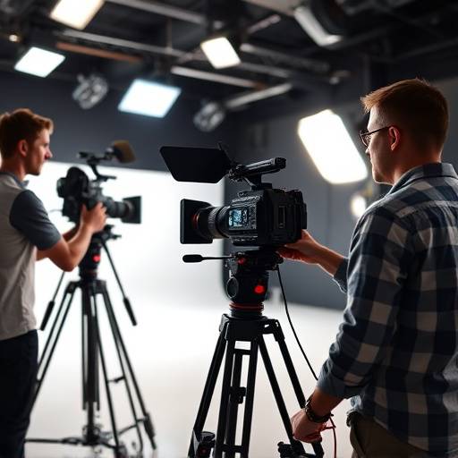 Photograph of a video production crew filming in a studio