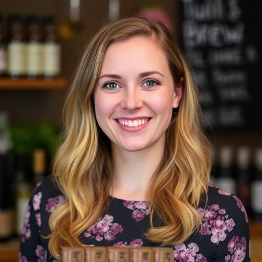 Portrait of Amelia Stone, Marketing Director at Bloom & Brew